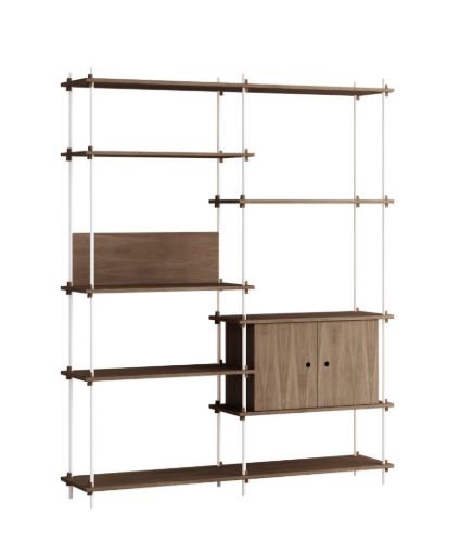 Moebe Shelving System Double w. Cabinet 200x162 cm - Smoked Oak/White