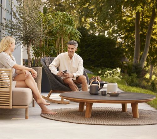 Cane-line Outdoor Aspect Sofabord Ø: 144 cm - Fossil Grey Keramik/Teak