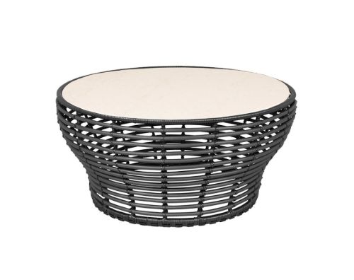 Cane-line Outdoor Basket Sofabord Stor Ø: 95 cm - Travertine Look Ceramic/Graphite Weave