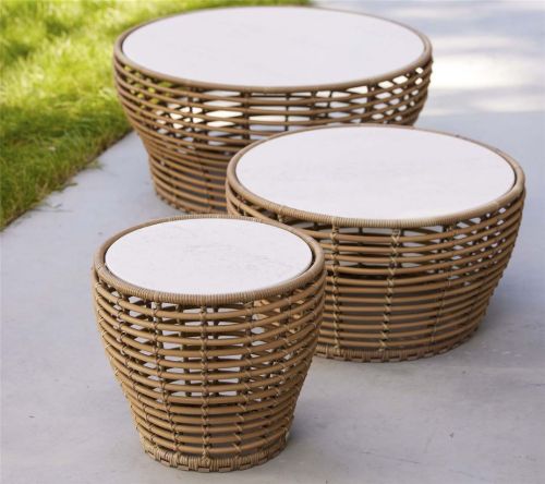 Cane-line Outdoor Basket Sofabord Stor Ø: 95 cm - Fossil Grey Ceramic/Natural Weave