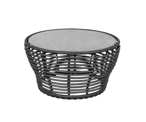 Cane-line Outdoor Basket Sofabord Mellem Ø: 75 cm - Fossil Grey Ceramic/Graphite Weave