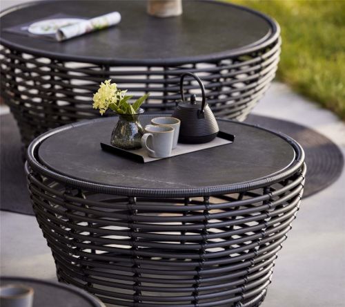 Cane-line Outdoor Basket Sofabord Mellem Ø: 75 cm - Fossil Grey Ceramic/Graphite Weave
