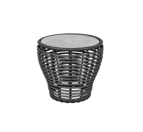 Cane-line Outdoor Basket Sofabord Lille Ø: 50 cm - Fossil Grey Ceramic/Graphite Weave