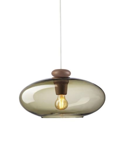 FDB Møbler U3 Hiti Pendel m. Hvid Ledning Ø: 40 cm - Valnød Natur/Røgfarvet Glas