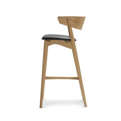 Sibast Furniture No 7 Bar Stool SH: 75 cm - White Pigmented Laquered Oak / Black Leather