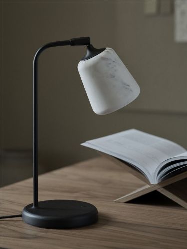 New Works Material Table Lamp H: 45 cm - White Marble/Black base