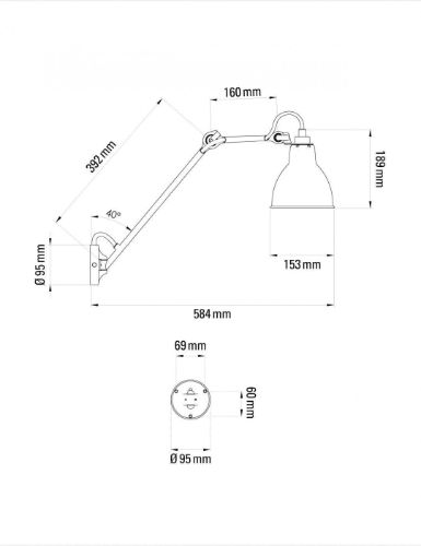 DCW Editions Lampe Gras N122 Væglampe L: 55,2 cm - Sort/Polycarbonat