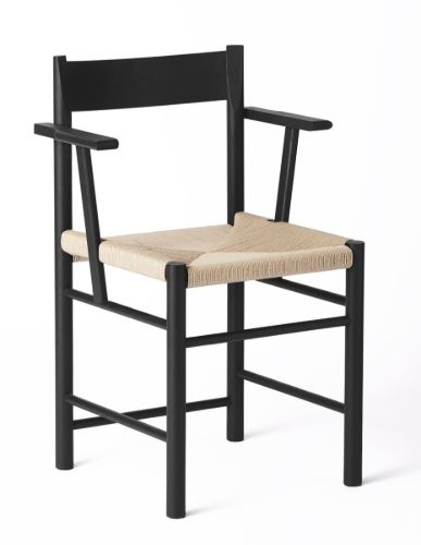 Brdr. Krüger F Chair Armrest SH: 45 cm - Black Painted Ash / Natural Paper Cord