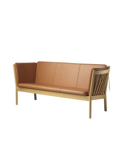 FDB Møbler J149 3-pers sofa - Erik Ole Jørgensen - Længde 185 cm - sort eg - cognac semianilin læder
