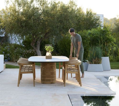 Cane-line Outdoor Mellow Spisebord Ovalt Large- Teak/Travertine