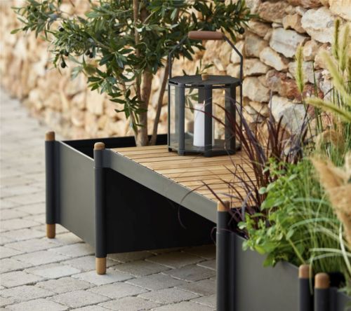 Cane-line Outdoor Sticks Plantekasse H: 38 cm - Lava Grey/Teak