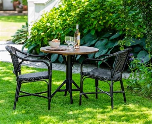 Sika-Design Nicole Cafébord Ø: 80 cm - Black Aluminium/Teak