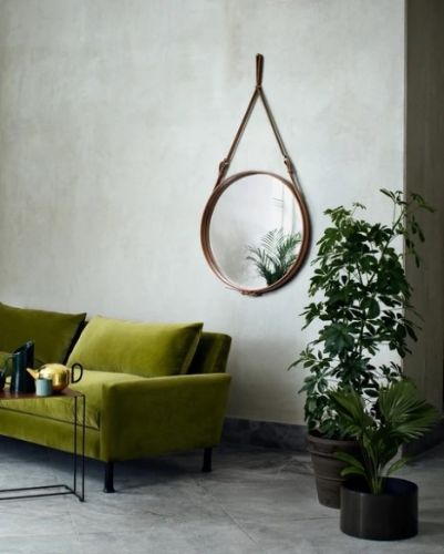 GUBI Adnet Wall Mirror Circular Ø: 70 cm - Black leather
