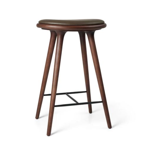 Mater High Stool H: 69 cm - Brun Bøg/Mørkebrun Læder