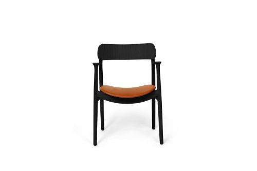 Bent Hansen Asger Stol M. Polstring H: 80 cm - Sortbejdset Eg/ Zenso2 223 Cognac Læder 