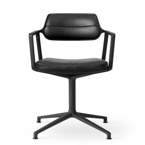 Vipp 453 Swivel Stol u. Hjul - Sort Aluminium/Sort Læder 