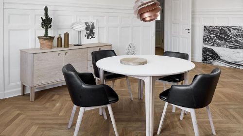 Skovby SM65 Spisebordsstol H: 78 cm - Hvidolieret Eg/Sort Læder
