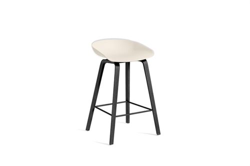 HAY AAS32 Barstol Low  - Black Lacquered Oak Veneer / Cream White / Footrest Black Powder Coated Steel