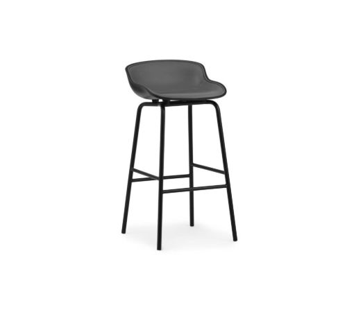 Normann Copenhagen Hyg Frontpolstret Barstol SH: 75 cm - Sort Læder/Stål