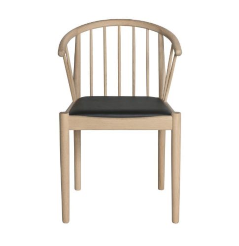 Haslev Lindeberg Stol SH 45 cm - Sort Læder / Ubehandlet Eg