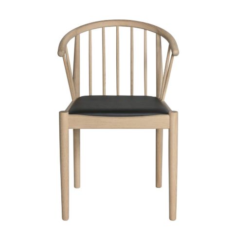 Haslev Lindeberg Spisebordstol SH: 45 cm - Sort Læder/Hvidolieret Eg