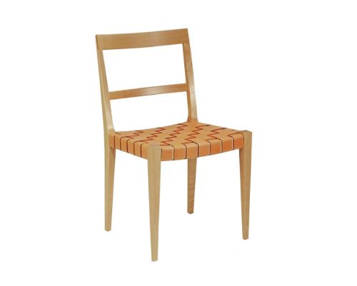 Bruno Mathsson Mi 401 Mimat Spisebordstol SH: 42 cm - Lakeret Bøg / Flettet Kernelæder