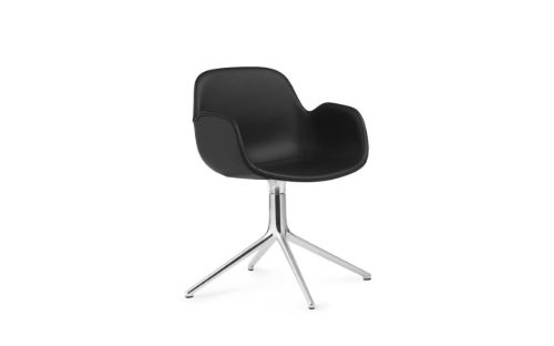 Normann Copenhagen Form Drejestol m. armlæn SH: 44cm - Sort Læder/Aluminium
