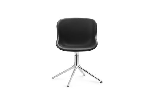 Normann Copenhagen Hyg Drejestol Fuldpolstret SH: 46 cm - Sort Læder/Aluminium