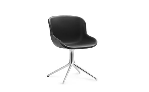 Normann Copenhagen Hyg Drejestol Fuldpolstret SH: 46 cm - Sort Læder/Aluminium