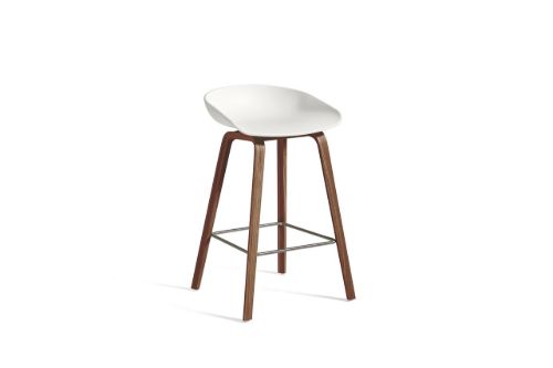 HAY AAS 32 Eco Barstol High SH: 65 cm  - Lacquered Walnut Veneer/White/Stainless Steel Footrest