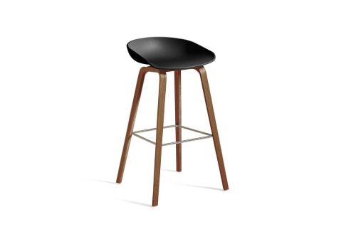 HAY AAS 32 Eco Barstol High SH: 75 cm  - Lacquered Walnut Veneer/Black/Stainless Steel Footrest