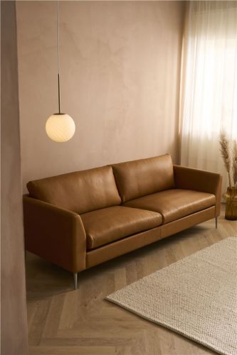 Mogens Hansen MH 272 - 3. Pers sofa 2-delt 222 cm. Frej læder fv. 05 natur. Stål ben i arm (tipi)