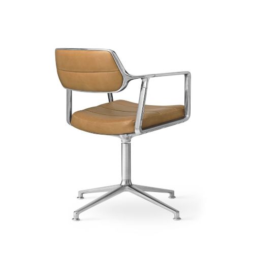 Vipp 453 Swivel Stol u. Hjul - Aluminium/Camel Leather