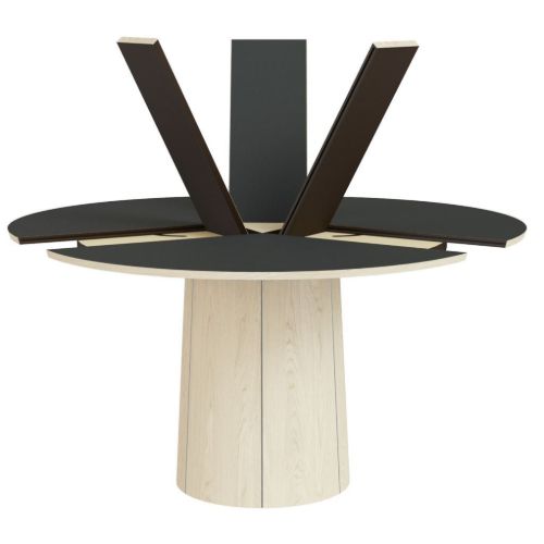 Skovby SM33 Spisebord inkl. 3 stk. Tillægsplader Ø: 123-149 cm - Hvidolieret Eg/Sort Laminat