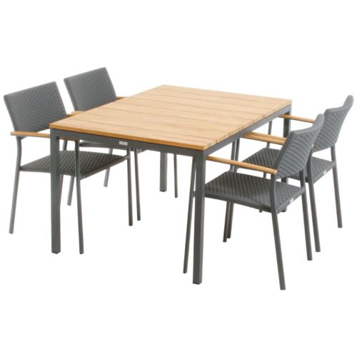 Mandalay Havemøbelsæt  Toscana Havebord L: 132 cm og 4 Stk. Siena Havestole - Teak/Antracit 