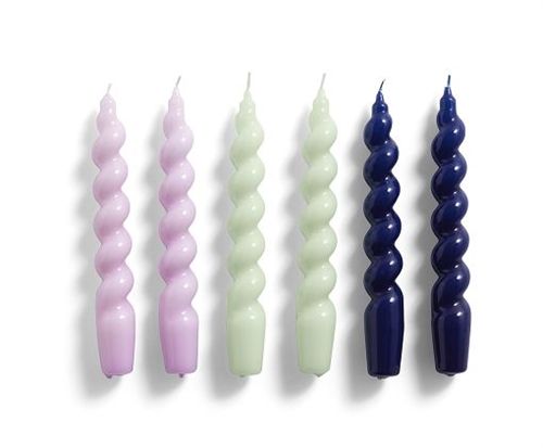 Udgået hos lev. HAY Candle Spiral 6 pcs H: 19 cm - Lilac Mint Midnight Blue OUTLET