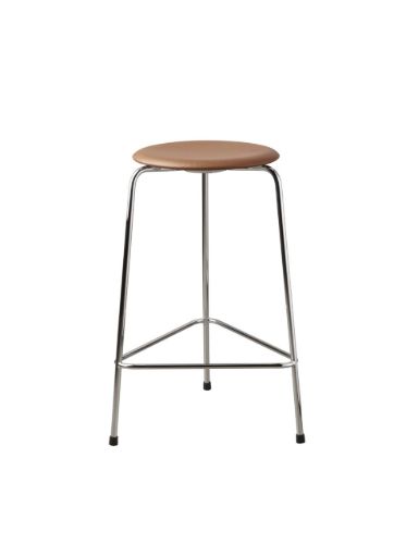 Fritz Hansen High Dot Barstol H: 65 cm - Walnut Leather / Chrome OUTLET