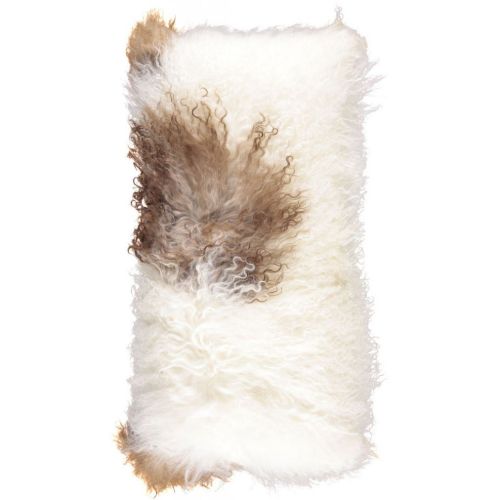 Natures Collection Cushion of Tibetan Sheepskin 28x56 cm - White/Brown Mix OUTLET