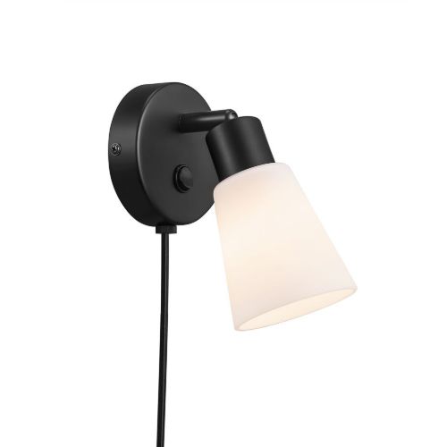Nordlux Cole Væglampe m. Tilt Ø: 8 cm - Opalglas/Sort OUTLET