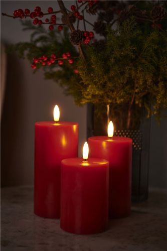 Sirius Sille Exclusive 3 stk Batteridrevet Stearinlys H: 10/12,5/15 cm - Rød OUTLET