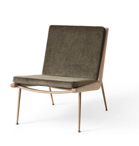 &Tradition Boomerang HM1 Loungestol SH: 42 cm - White Oiled Oak w. Brass/Duke 004 OUTLET