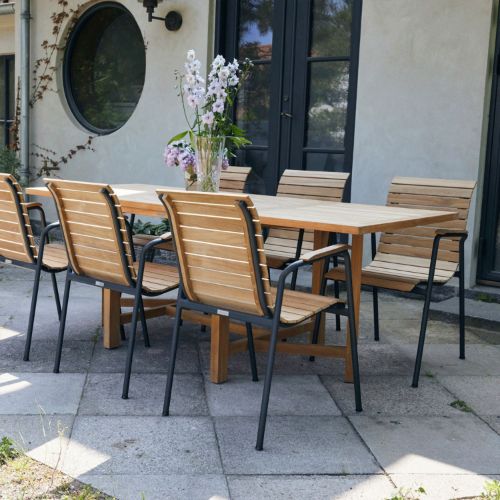 Mandalay Havemøbelsæt Cambridge Klapbord L: 200 cm og 6 Stk. Bellevue Stole - Teak/Antracit UDSOLGT FOR SÆSON 2026 