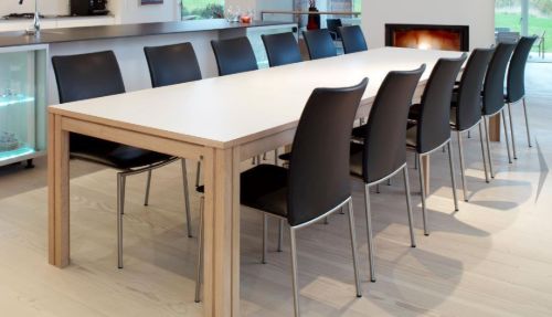 Skovby SM24 Spisebord inkl. 3 Tillægsplader 100 x 200 cm - Hvid Laminat/Hvidolieret Eg