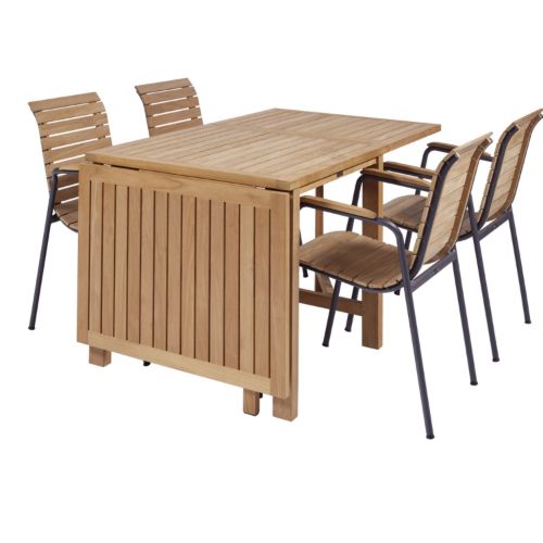 Mandalay Havemøbelsæt Cambridge Klapbord L: 200 cm og 4 Stk. Bellevue Stole - Teak/Antracit UDSOLGT FOR SÆSON 2026 