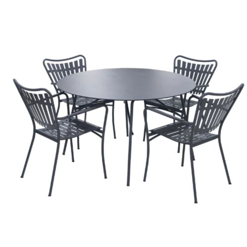 Mandalay Havemøbelsæt Pure Ø: 120 cm Havebord og 4 Stk. Marguerit Pure Havestole - Pulverlakeret Aluminium/Antracit