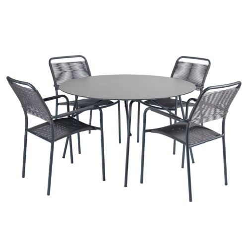 Mandalay Havemøbelsæt Pure Ø: 120 cm Havebord og 4 Stk. Verona SunLoom Havestole - Pulverlakeret Aluminium/Antracit