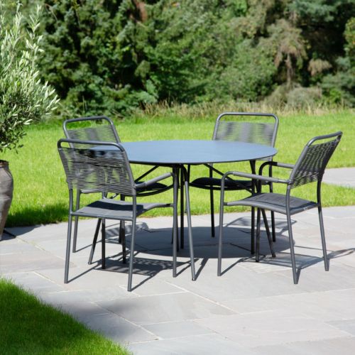 Mandalay Havemøbelsæt Pure Ø: 120 cm Havebord og 4 Stk. Verona SunLoom Havestole - Pulverlakeret Aluminium/Antracit