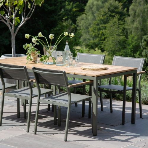 Mandalay Havemøbelsæt Toscana Havebord L: 197 cm og 6 Stk. Elba Havestole - Olivengrøn 