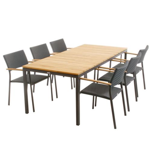 Mandalay Havemøbelsæt Toscana Havebord L: 197 cm og 6 Stk. Siena Havestole - Teak/Antracit 