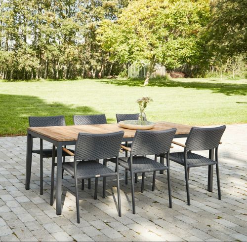 Mandalay Havemøbelsæt Toscana Havebord L: 197 cm og 6 Stk. Siena Havestole - Teak/Antracit 